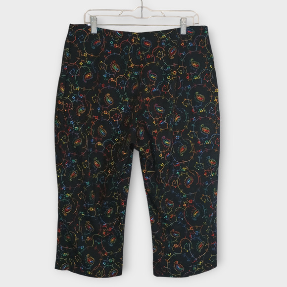 Coldwater Creek Pants Women 16 Petite Multicolor Embroidered Artsy Paisley Capri - Picture 1 of 6